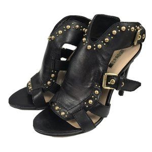 Guess GWCooper Black Studded Heels Leather Gold Tone Studs High Heel Shoe 7 N